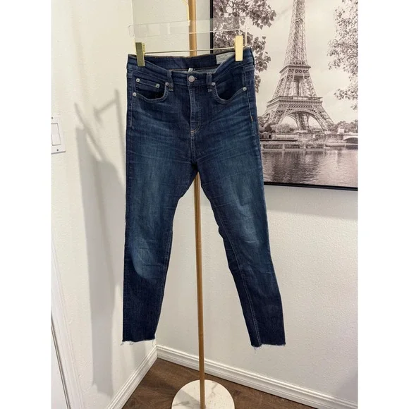 Rag & Bone Mad River Skinny Jeans Raw Hem Dark Wash Blue W1566K122MAD Size 28 - Picture 1 of 6
